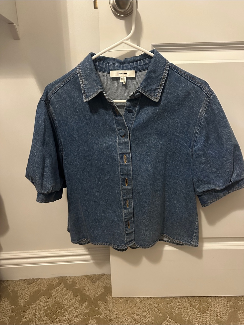 Frame Denim Washed Blue Short-Sleeve Button-Up Denim Shirt